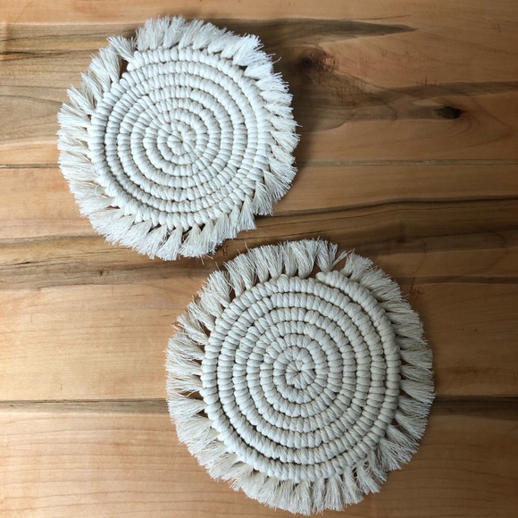 New Two homemade cotton macrame coasters - Picture 1 of 8